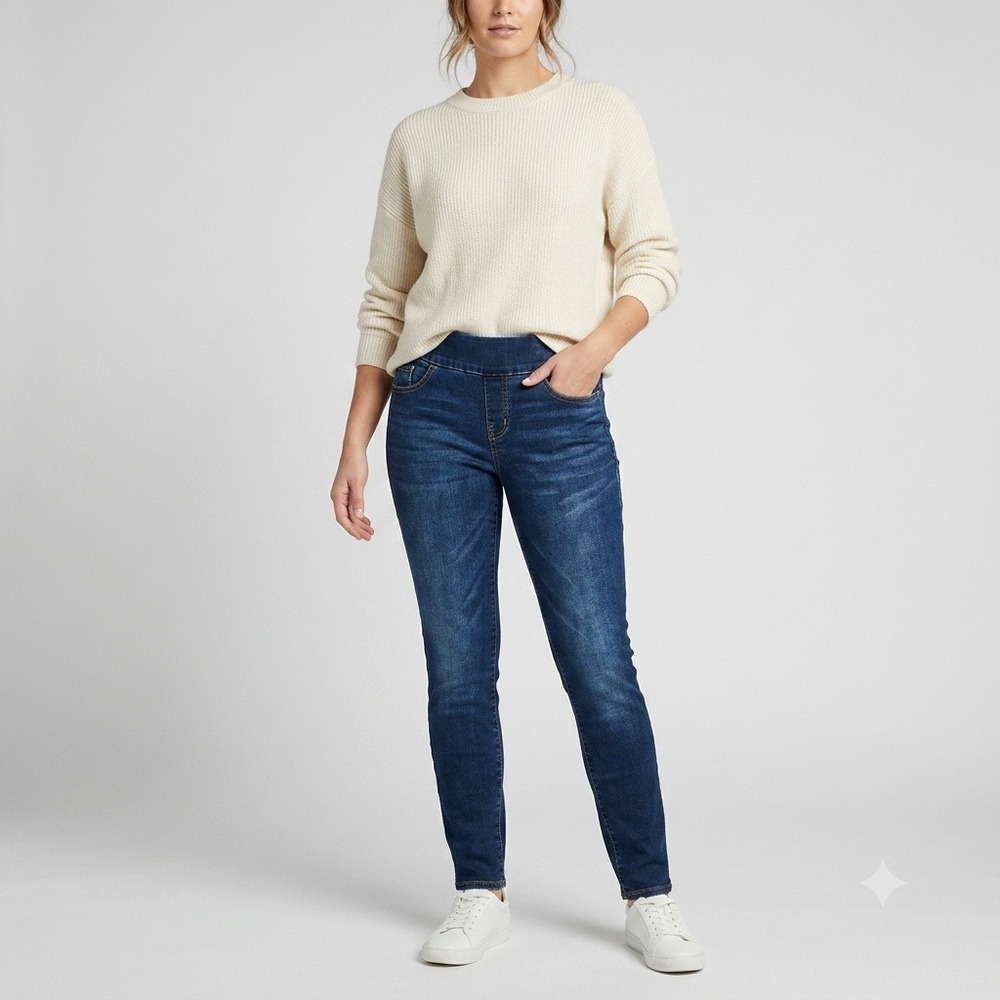 Rock & Republic Fever Jeans Women 12 M Blue Pull On Skinny Dark Wash Stretch